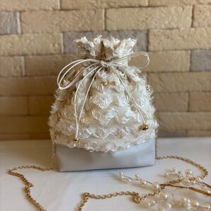 巾着バッグ*ショルダーバッグ*シフォン生地*フェイクレザー