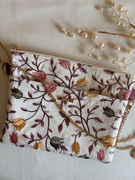 ショルダーバッグ*インド刺繍生地*フェイクレザー*ポシェット*推し活