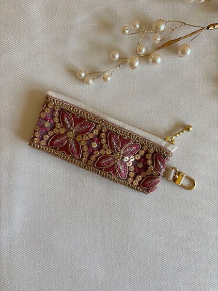 リップケース*インド刺繍リボンポーチ*ミニミニポーチ*コインケース*印鑑ケース