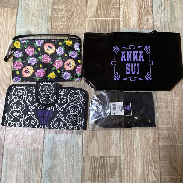 ANNA SUI ポーチ レザー調トート 巾着ポーチ ローズプリント コスメケース ミラー セット 雑誌付録