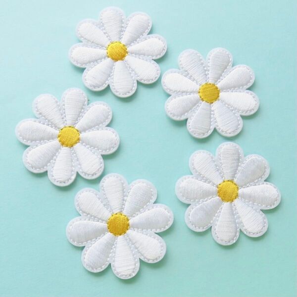【5枚セット】マーガレット 刺繍 アイロン ワッペン アップリケ 白い花 アレンジ 手芸用品 パッチ フラワー デイジー