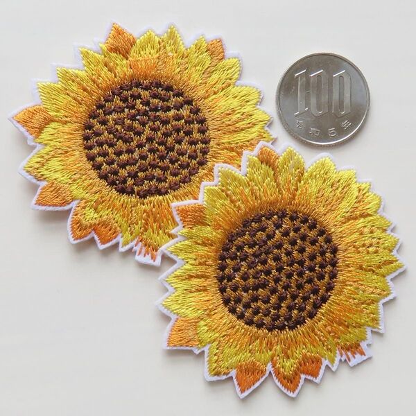 【2枚セット】ひまわり 刺繍 アイロン ワッペン アップリケ 夏の花 フラワー 手芸用品 アレンジ patch