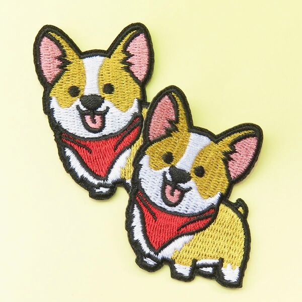 コーギー 犬 刺繍 アイロン ワッペン アップリケ バンダナ 赤【an-s38】 手芸用品 アレンジ パッチ 愛犬 ペット
