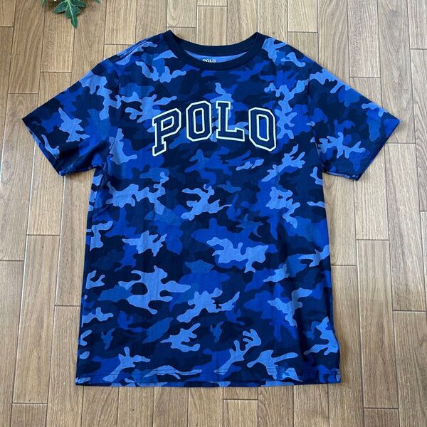 極美品】ポロラルフローレン カモフラ 総柄 ティシャツ ロゴ 胸元 ワッペン Tシャツ 半袖 キッズ L