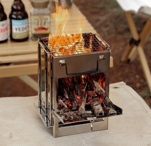 【未使用】コンパクト ステンレス製 グリル ストーブ コンロ 焚き火台 アウトドア キャンプ BBQ ピクニック 登山 防災 釣り