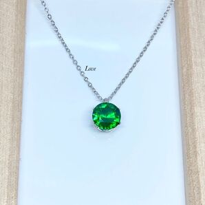 誕生石ネックレス エメラルド ステンレスネックレス ステンレスチェーン