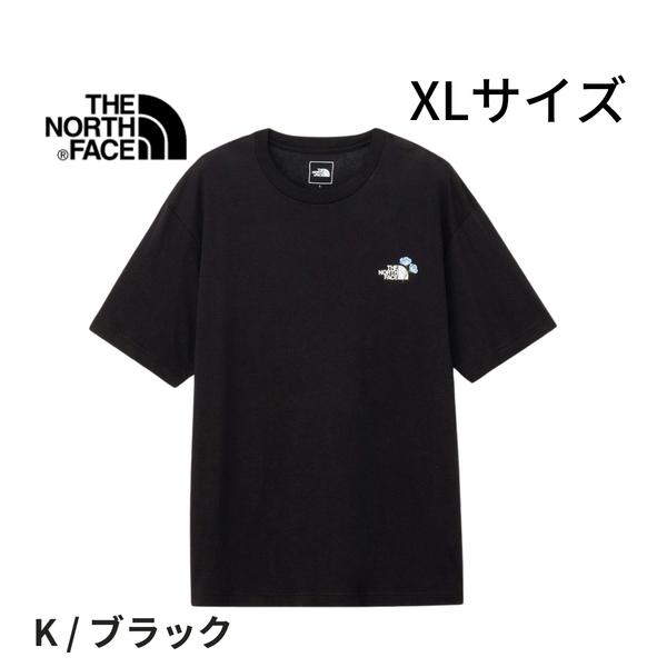 即決☆ノースフェイス フラワー ロゴ 半袖Tシャツ K/XLサイズ ブラック 黒 XL 速乾 フラワー ネモフィラの花 刺繍ロゴ THE NORTH FACE