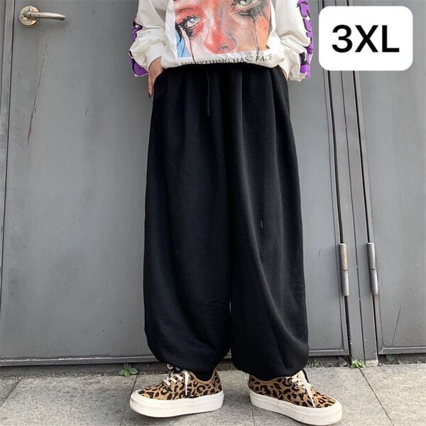 JPAS002メンズ ワイドパンツ 大きいサイズ バギーパンツ 長ズボン ウエストゴム ゆったり スポーツウエア カジュアル