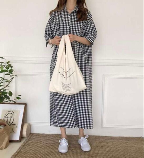 新品タグ付 ギンガムチェックシャツワンピース
