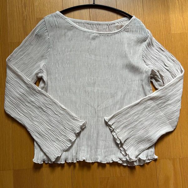【GRL】長袖プリーツシアートップス フレアスリーブ グレージュ