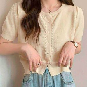 shein シーイン 半袖カーディガン 韓国 ホワイト 白
