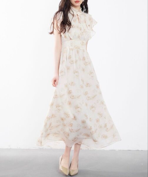 SAISON DE PAPILLON 花柄シフォン生地ミモレ丈ワンピース