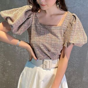 eimy istoire カットツイードパフスリーブトップス