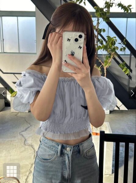 GRL 袖2wayチュールシャーリングトップス