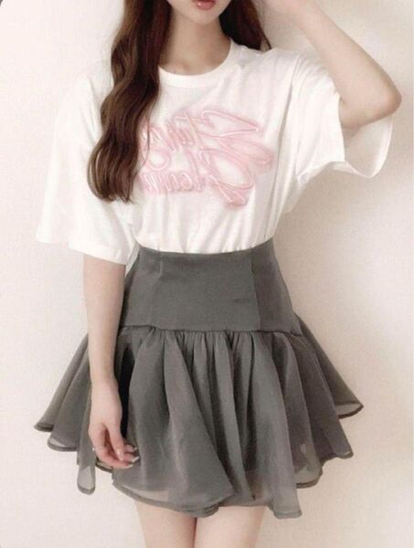 GRL スプレーロゴ刺繍Tシャツ