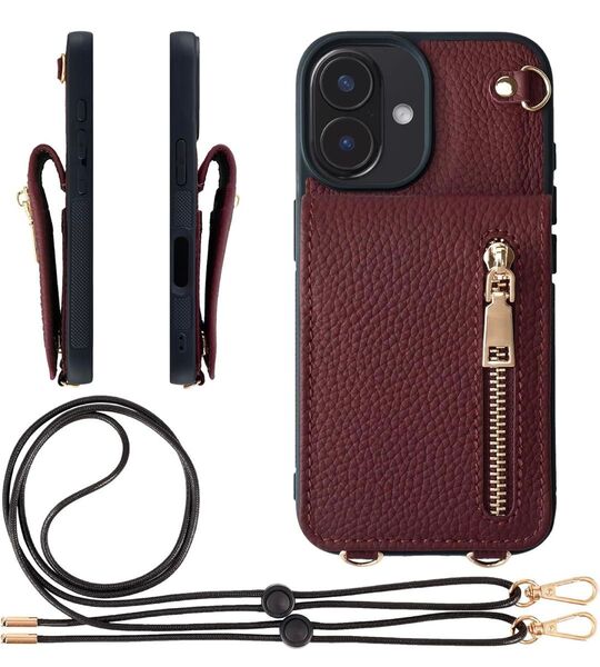 HANATORA iPhone16 本革スマホケース 手帳型 カードポケット スタンド ワイン SCPGGZ-16-Wine
