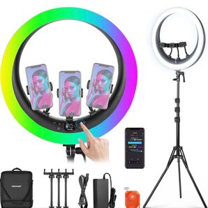 NEEWER RP19C 19インチ RGB LEDリングライト 女優ライト メイクライト ライトスタンド 化粧 配信 生配信