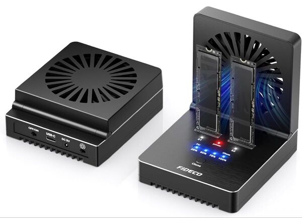 FIDECO M.2 NVMe SATA SSDクローナードック NVMeクローナーデュプリケータ 折り畳み式冷却ファン付き