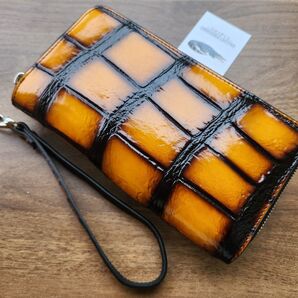 ☆ 実物撮影 ☆ ダブルファスナー クロコダイル 長財布 ダブルジップ 新品 未使用品 目地染め ラウンドファスナー