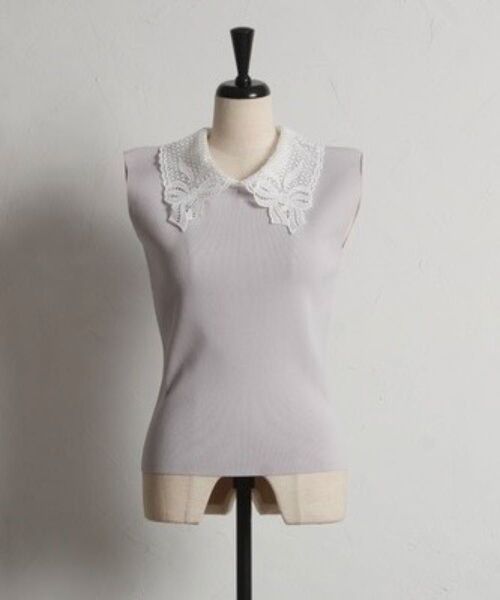 tocco closet リボンレース襟ノースリーブニットトップス