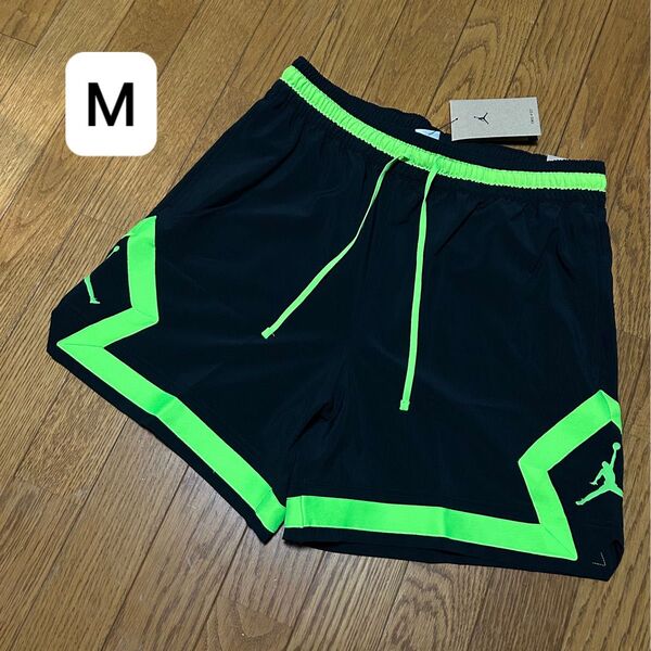 ジョーダン ダイアモンドウーブンショートパンツ ショーツ ナイキ ブラック 蛍光ネオンイエロー バスパン 短パンUS M JP L