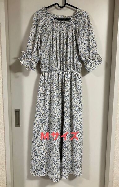 【COLZA】ロング ワンピース 七分袖 小花柄 オフホワイト Mサイズ