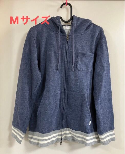 【ジェラートピケ】ジップアップパーカー くすみブルー Mサイズ