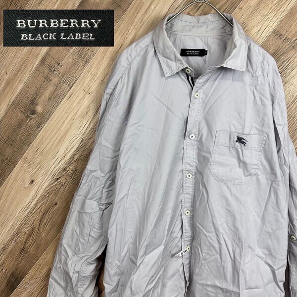 BURBERRY BLACK LABEL バーバリーブラックレーベル 長袖シャツ ワンポイント刺繍 パープル サイズ3