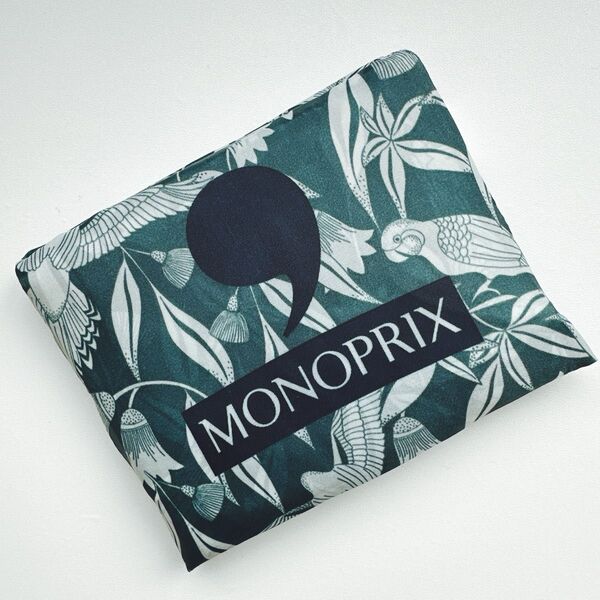 モノプリ エコバッグ MONOPRIX バード 鳥 植物柄 トートバッグ パリ土産 フランス土産 定番 人気 収納袋一体型
