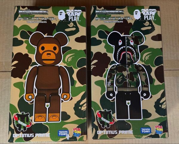 BE@RBRICK OPTIMUS PRIME CAMO SHARK 400% & BABY MILO 400%
