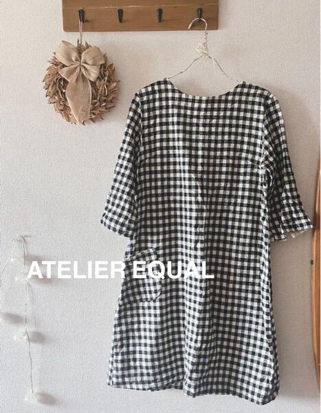 ATELIER EQUAL チュニック ワンピース バックボタン カットソー プルオーバー ギンガムチェック バックボタン