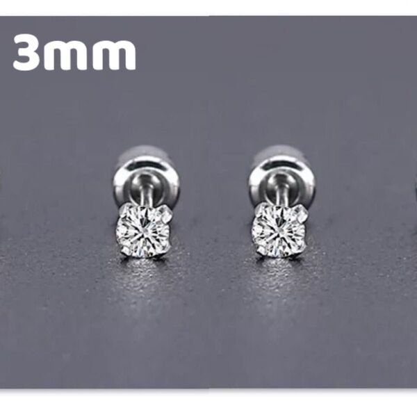 3mm★4本爪ネジ式キャッチ 1粒CZダイヤ ジルコニア2wayピアス シルバー