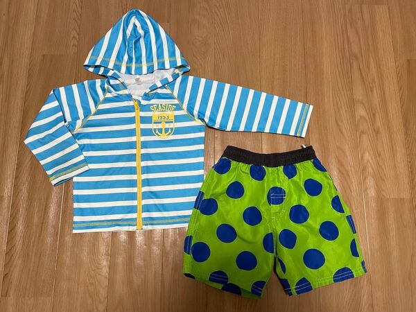 キッズ 男の子 水着 スイムパンツ ラッシュガードセット 100cm ボーダー ドット
