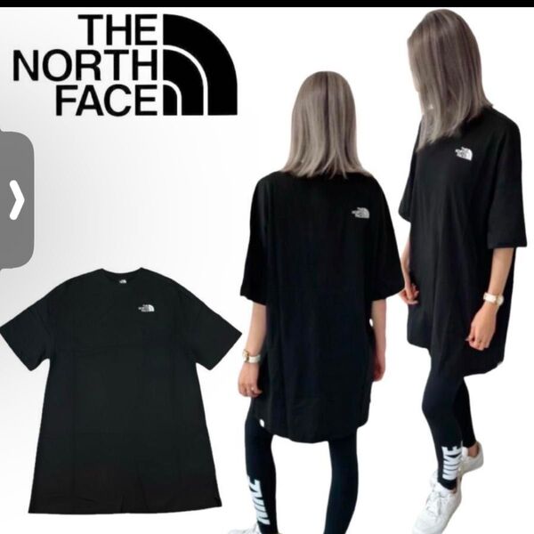 難あり THE NORTH FACE Tシャツ ロング チュニック ワンピース ブラック レディース Mサイズ