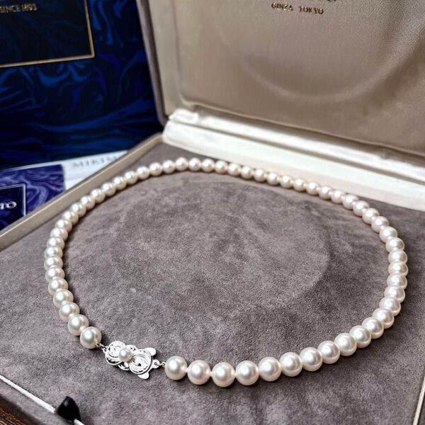 未使用級◇付属品付 ミキモト 現行クラスプ 7.0-7.6㎜ あこや真珠 ネックレス silver金具 パール MIKIMOTO