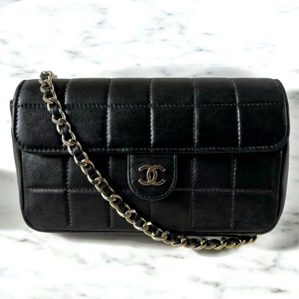 希少◇美品◇CHANEL ミニチョコバー 2way ショルダーバッグ ラムスキン シャネル ブラック