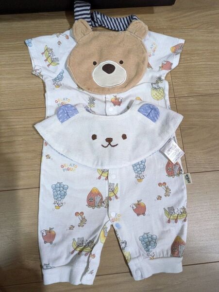 【3点セット】ジェラートピケ 半袖 カバーオール ロンパース 2way 50 60 70サイズ スタイ 熊 動物 ベビー服