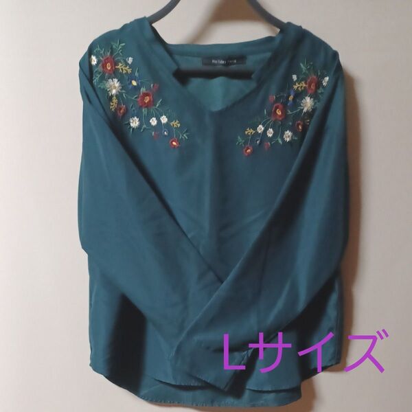 刺繍ブラウス グリーン レディース