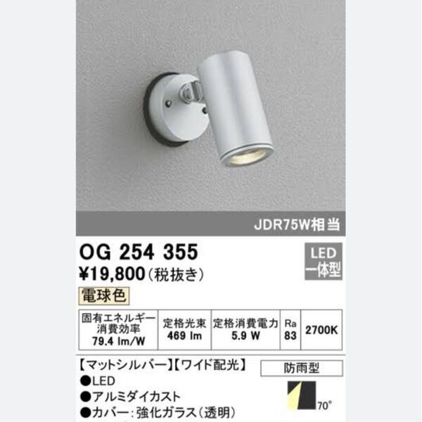 オーデリック 屋外用スポットライト OG254355 電球色
