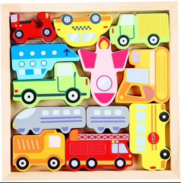 【木製 乗り物パズル】 おもちゃ・知育玩具・お子様へのプレゼントに最適!トラック、バス、ロケット、新幹線、バイク、消防車、フェリー