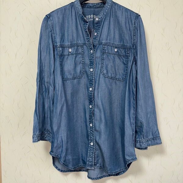 GAP デニムシャツ レディース ブルー Sサイズ ノーカラー