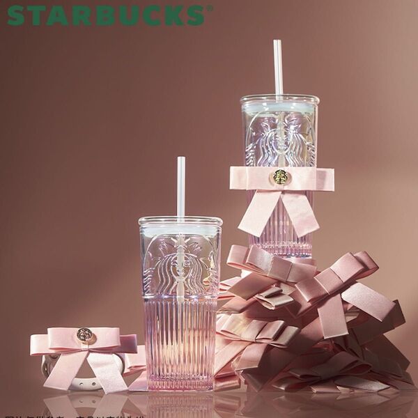 海外限定 STARBUCKS リボン付きピンクタンブラー スタバ