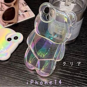 iPhone 14 スマホケース アイフォン ケース 携帯 クマ オーロラクリア シリコン 韓国 可愛い 耐衝撃 カーバー 軽量