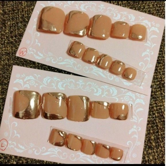 フットネイルチップ20枚セット ベージュ×ミラーネイル