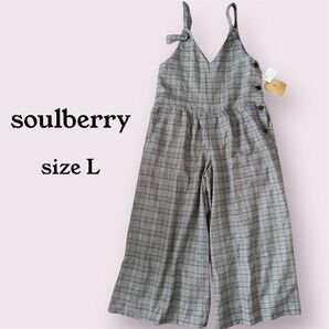 ソウルベリー グレンチェックサロペット L