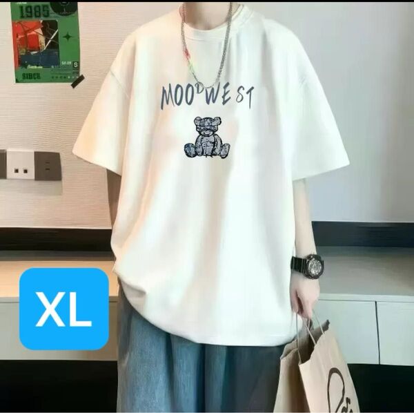 半袖Tシャツ Tシャツ 半袖 XL 白 ホワイト メンズ クマ 可愛い お洒落 激安 ビックサイズ