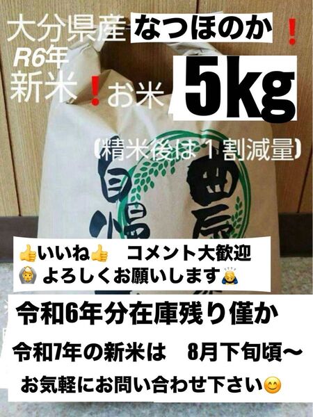 令和6年新米 大分県産なつほのかお米5㎏キロ(精米後4.5キロ)