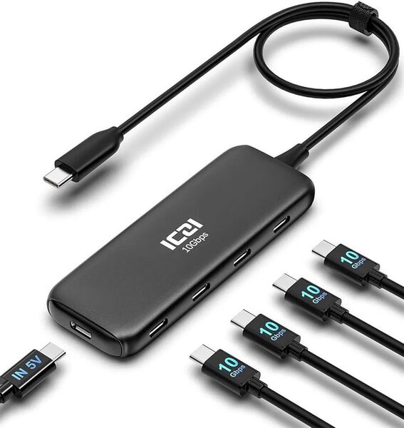USB C ハブ 4ポート拡張 給電ポート 40cm ケーブル ブラック