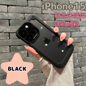 iPhone15ケース シリコン フレーム クリア 透明 ハード ブラック