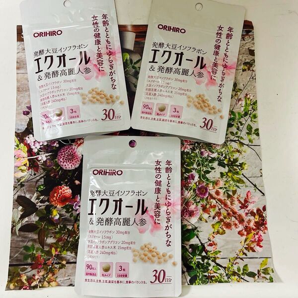 オリヒロ エクオール&発酵高麗人参 エクオール 大豆イソフラボン30日分x3袋